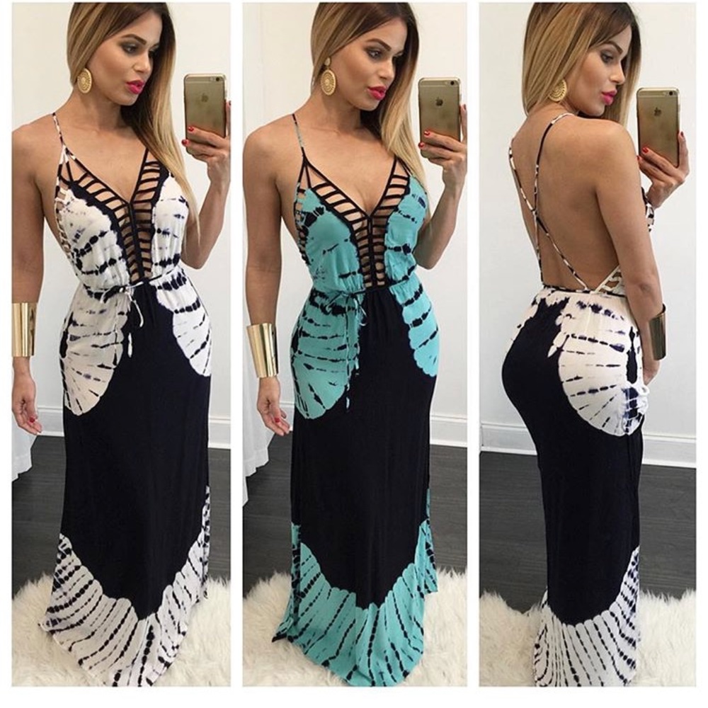 💙Blue & White Tye-Dye Maxi Dress NWOT